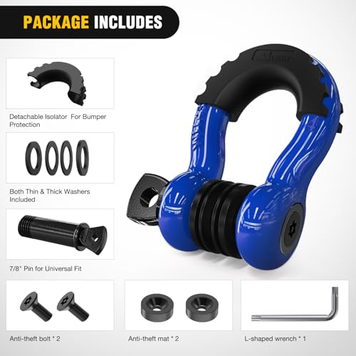 Image of Nilight 3 /4 inch D Ring Shackle 2 Pack 19T (41,887 lbs) Break Strength 4.75T WLL Heavy Duty Towing Hook with Anti-Theft System Anti-Rattle Isolators for Truck Jeep SUV ATV UTV Recovery Blue