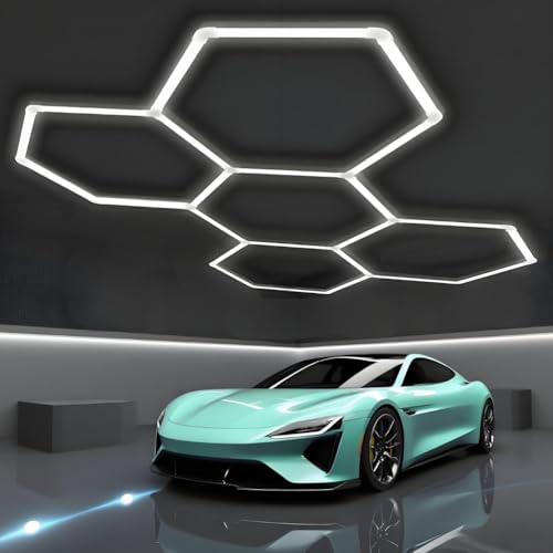 MOFGOE Luminaires en nid d'abeille à Brancher soi-même, éclairage d'atelier à 5 grilles, éclairage de Garage Hexagonal à LED pour entrepôt, Atelier, Salle de Sport