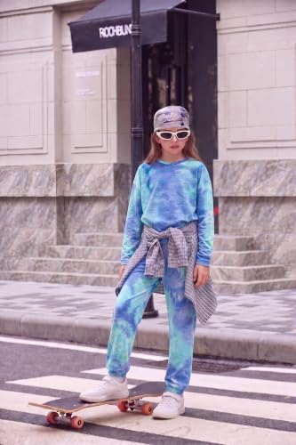 Image of Arshiner Girls 2 Piece Outfits Kids Tie Dye Sweatsuits Set Long Sleeve Shirt and Pants Set Size 5-14 Y