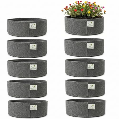 Image of 400 GSM Geo Fabric Round Grow Bags 15x6 Inch, Dark Grey Planting Bags for Terrace and Kitchen Gardening Pack of 10