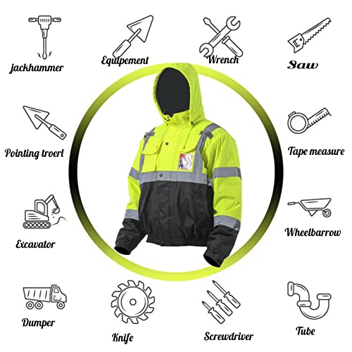 Image of sesafety Reflective Jacket for Men, High Visibility Jackets, Safety Jackets for Men, Hi Vis Construction Bomber Jackets Waterproof with Pockets and Zipper, Black Bottom, Class 3