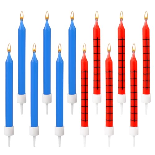 XIHIRCD 12pcs Spider Candles, Spider Web Birthday Candles for Man Cake Topper Candle Spider Party Decorations for Spider Themed Birthday Party Halloween Party Decor (Red, Blue), 02076