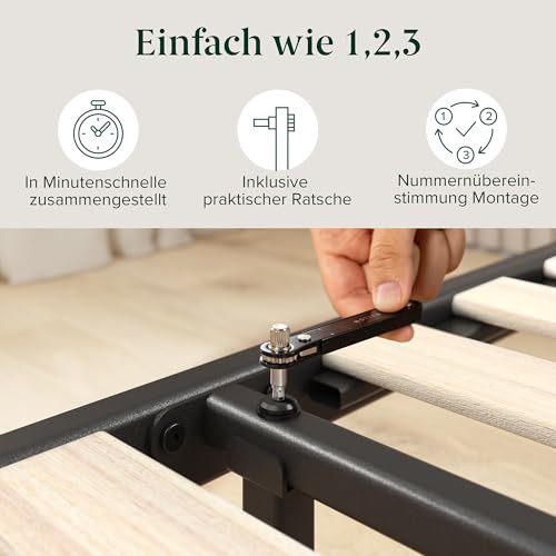 Zinus Trisha Bettgestell 140x200 cm - 15 cm Niedrige Bauweise - Metallbett 140x200 mit Lattenrost aus Holz - Umweltfreundliche Verpackung & Einfache Montage - Schwarz
