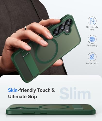 Image of Vihibii PC,Silicone For Samsung Galaxy S25+ Plus Magnetic Back Cover With Kickstand,[Compatible With Magsafe],Rugged Shockproof Protective,Translucent Matte Slim Phone Case For 6.7 inch 2025,Green