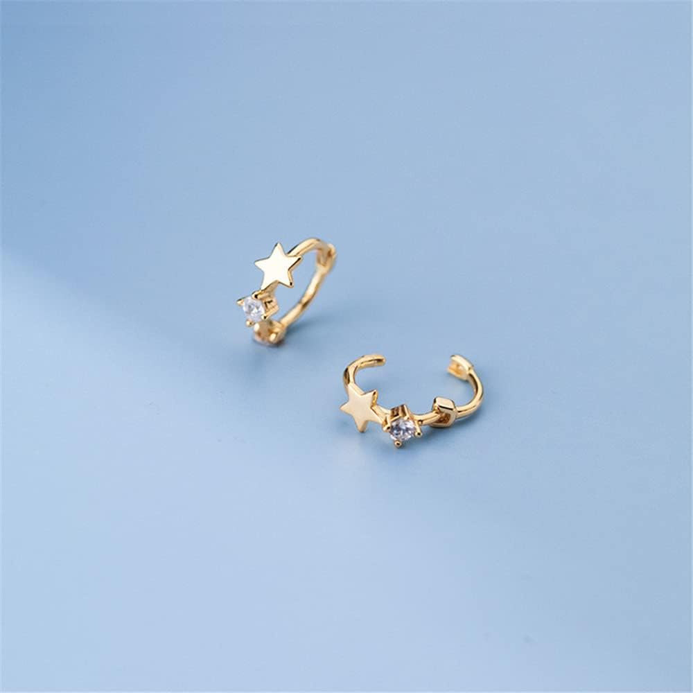18g Tiny Star Hoop Earrings 925 Sterling Silver CZ Small Hoops Cuff Cartilage for Women Hypoallergenic Cubic Zirconia Huggie Sleeper Piercing Jewelry Dainty Cute for Daughter Niece 8mm (Gold) - Image 4