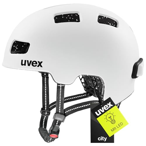 uvex City 4 - Leichter City-Helm für Damen und Herren - individuelle Größenanpassung - inkl. LED-Licht - White Skyfall matt - 55-58 cm uvex City 4 - Leichter City-Helm für Damen und Herren - individuelle Größenanpassung - inkl. LED-Licht - White Skyfall matt - 55-58 cm