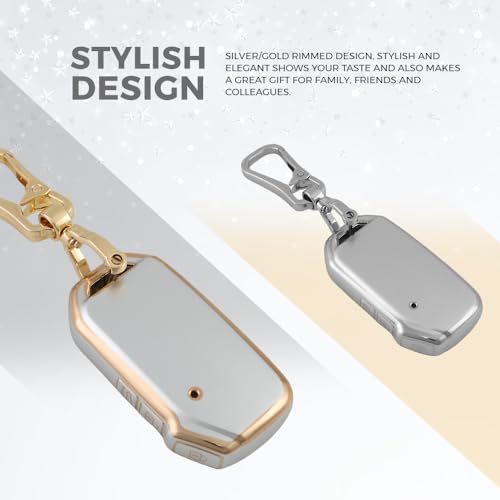 Image of Keyzone DTPU Key Cover & Alloy Keychain for Kia Carens Seltos, Sonet 2023 Onwards, 3 Button Smart Key (Silver)