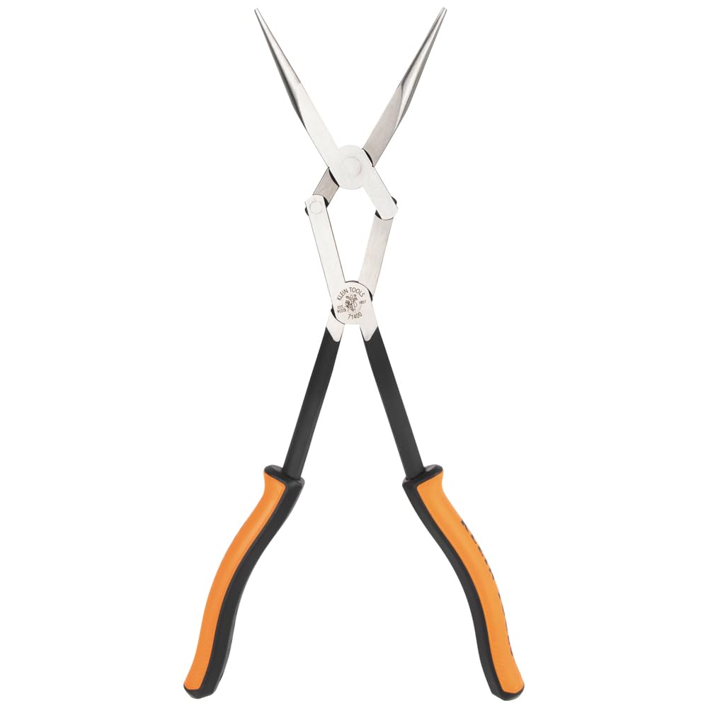 Klein Tools 71400 Pinze a becco lungo, ganasce zigrinate angolate, doppio rivetto, portata estesa per accesso allo spazio stretto, 33 cm