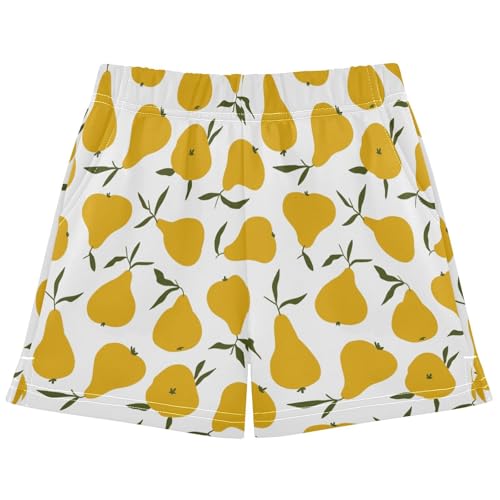 pnyoin Girl's Shorts Yellow Pear Athletic Running Shorts with Pockets Size 12-13t