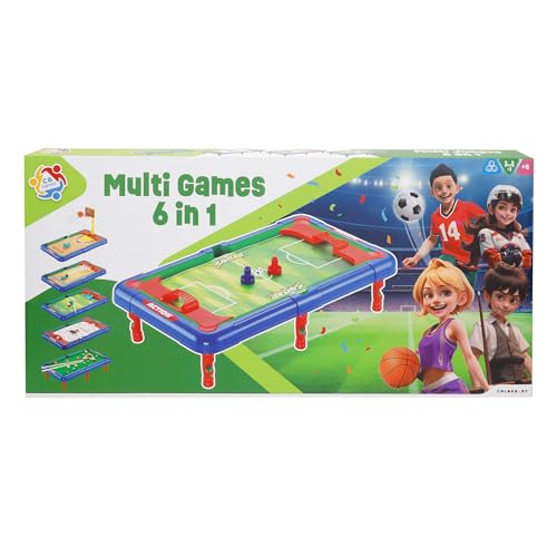 COLORBABY Mesa multijuegos 6 en 1, Tamaño 43x25x12 cm, Futbolín, Billar, Hockey, Bolos, Baloncesto y Golf, Juego de Mesa, Multijuego, Regalo para Toda la Familia, Juguetes 6 años (47829)
