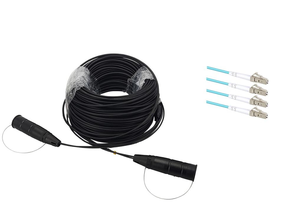 300ft(92m) Outdoor Armored Fiber Optic Cable LC to LC 4 Strands OM3 50/125um Multimode with Protective Cap