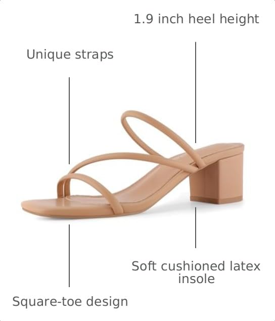 Image of Shoe'N Tale Strappy Heels For Women Low Chunky Block Heel Heeled Sandals Square Open Toe Slip On Slides Mules
