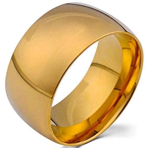 Fashion Month Mens 12mm Classic Gold Tungsten Carbide Ring Wedding Engagement Domed High Polished Wide Smooth Band
