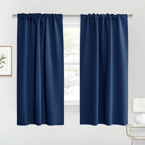 Image of RYB HOME Blackout Curtains for Living Room, Back Tab & Rod Pocket Top Insulating Window Decor for Bedroom Dining Classroom Home Office, W 62 x L 63, Navy, 2 Panels
