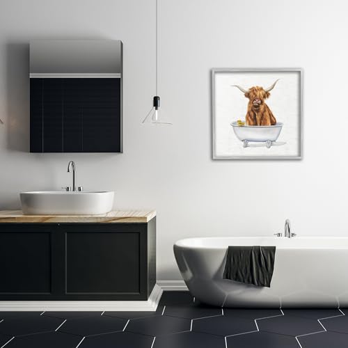 Image of Stupell Industries 'Shaggy Country Cattle in Tub', Framed Giclee Art, Gray, 24 x 24 Inches, Easy to Hang and Sturdy, Made in USA, by Donna Brooks