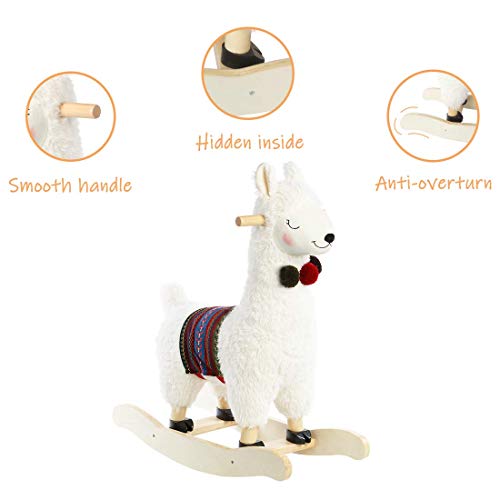 JOLIE VALLÉE TOYS & HOME Alpaka Plüsch Schaukelpferd Spielzeug Schaukeltier Holz Geschenk für Kinder 1,2,3 Jahre - Image 6