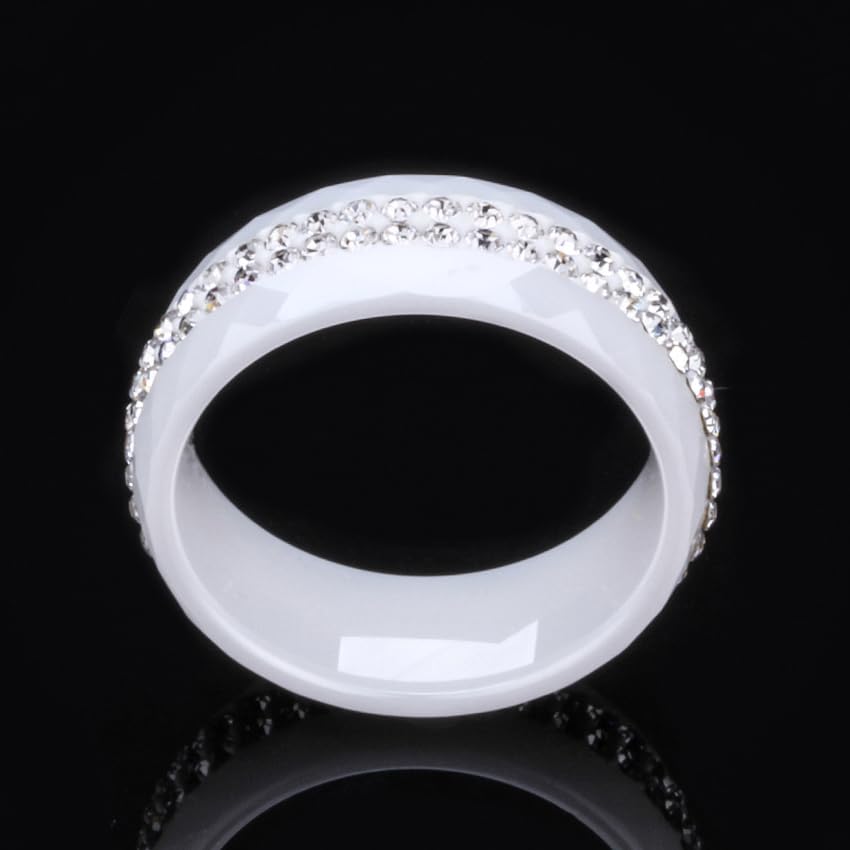PAMTIER Unisex Ceramic 8mm Personality Simple Multi-Faceted Rhombic Cut 2 Lines Rows Crystal Zircon Inlay Ring Eternity Wedding Band3
