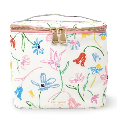 kate spade new york, Lancheira isolada, lancheira pequena, lancheira fofa para mulheres, bolsa térmica listrada com zíper duplo e alça de transporte (jardim alegre)