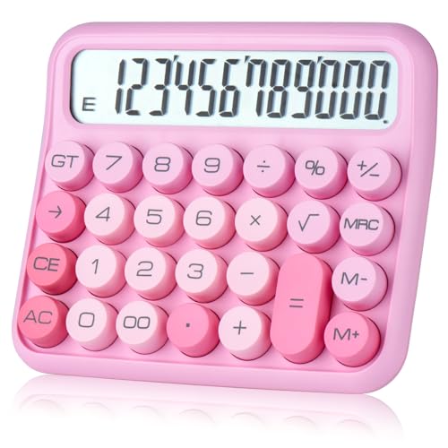 Calculadora mecánica rosa de 12 dígitos con pantalla LCD grande para escritorio