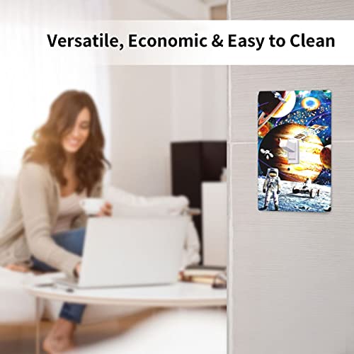 1 Gang Single Toggle Light Switch Cover Decorative Wall Plate Space Planets Astronaut Rocket Spacecraft Alien Solar Galaxy Universe Stars For Kids Boys Girls Nursery Bedroom Home Decor #TOP5