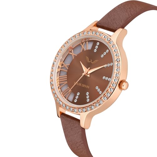 Image of LOUIS DEVIN Pink /Beige /Brown /Black Faux Leather Strap Analog Wrist Watch for Women (Silver /Rose Gold /Brown /Black Dial) | LD-CP501