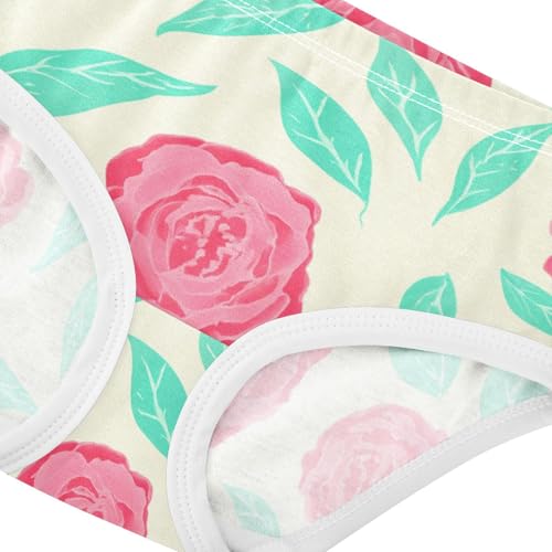 Red Flower Turquoise Leaves Beige Panties for Girl Toddler Underwear Custom Cotton Cartoon Underpants Briefs 2t4
