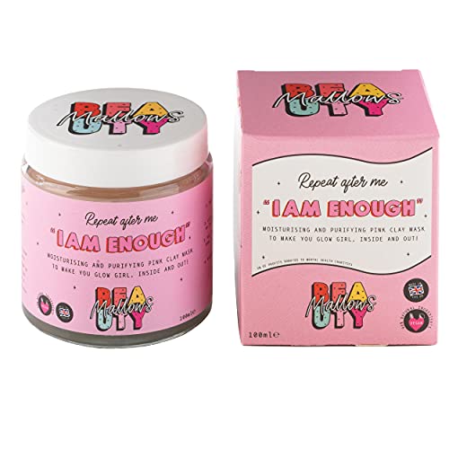 Pink Clay Mud Mask with Watermelon, Strawberry and Melon (100ml Pot) by Mallows Beauty | Exfoliating Blackhead Remover Face Cleanser for Sensitive Skin, Purifying, Moisturising Skin Care