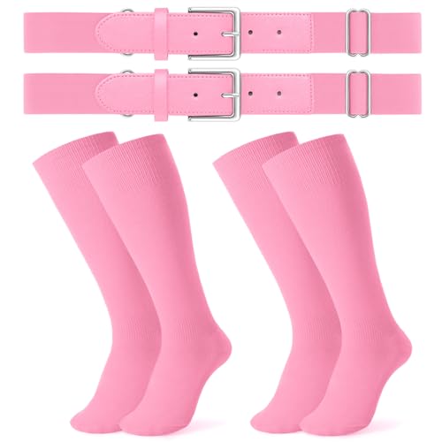 Image of JASGOOD 2 Pack Baseball Socks and Belt Combo Set Softball Socks and Belts Elastic Waist Belt for Youth and Adult Boys