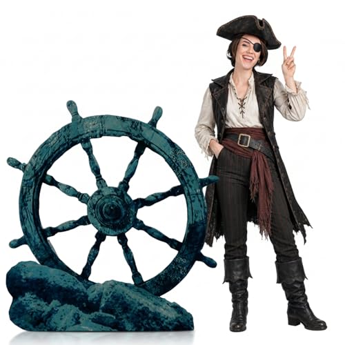 Image of DoubleFill 4 ft Ship Wheel Cardboard Cutout Pirate Nautical Party Decorations Stand up Large Shipwreck Captain Wheel Photo Props for Nautical Pirate Party Home Outdoor Decor