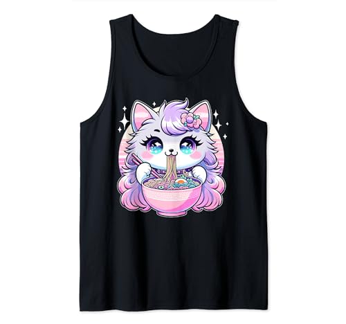 Pastel Goth Aesthetic Kawaii Cat Eating Ramen Noodles Otaku Canotta