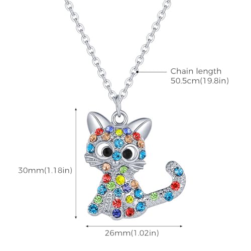 Image of SANNIDHI Cat Necklace for Girls Women Kids with Alloy Kitty Pendant Adjustable 18+2.4 Inch Chain Rhinestone Cat Charm Jewellery Gift for Girls, Women