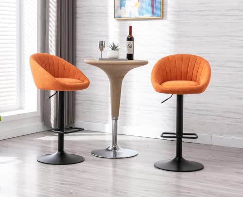 Cimoo Swivel Bar Stools Bar Height Set Of 2 With Back Adjustable Counter Height Barstools, Modern Upholstered Stools For Kitchen Island Chairs With Gold Legs For Home Bar/Pub, Orange Terrycloth #TOP6