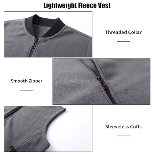 Mans Fleece Vest Full-Zip Outerwear Lightweight Sleeveless Jacket With Zipper Pockets4