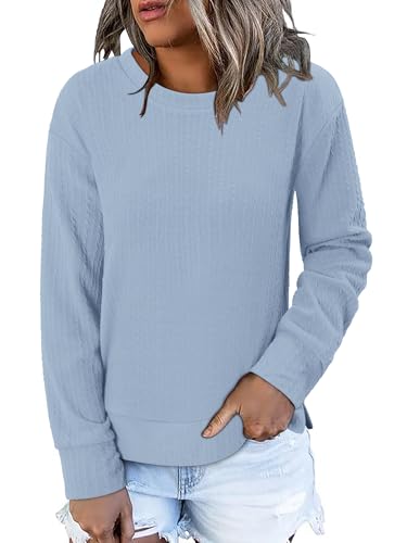 ONLYSHE Womens Shirts Long Sleeve Crewneck Tunic Tops Casual Lightweight Knit Solid Color Sweatshirts Trendy Blouse Basic Tee