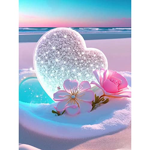 Diamond Art Painting Kits Hearts,Beach 5D DIY Diamond Painting Set,Canvas Embroidery Cross Stitch Painting Pictures by Numbers for Adults Kids,30x40 cms,Home Decoration