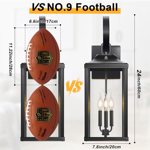 Image of 24 inch Extra Large Dusk to Dawn Outdoor Light Fixture, Waterproof Coach Lights | Anti-Rust Exterior Lighting Fixtures Wall Mount, Outdoor Wall Lantern 3-Light with Tempered Glass for House, Black, 1-Pack