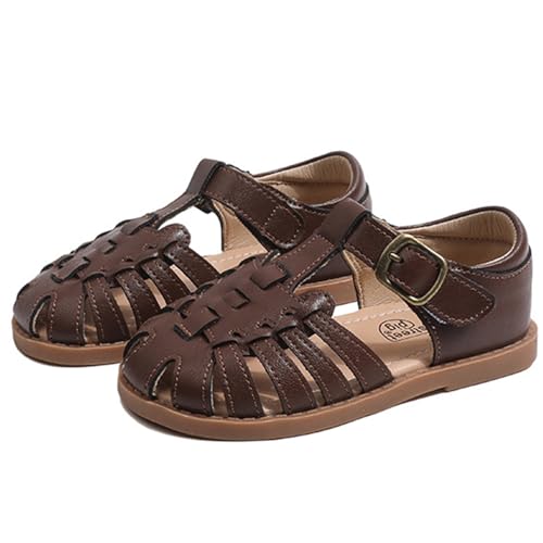 Image of WUIWUIYU Toddlers Little Girls T-Strap Hook&Loop Dress Strawberry Summer Shoes Closed Toe Carrot Sandals