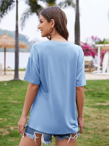 Image of UNCLECAT Womens Deep V Neck T Shirts Summer Oversized Short Sleeve Tops