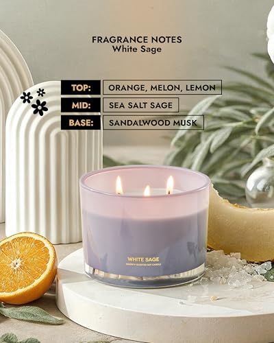 96NORTH-Luxury-White-Sage-Candle-Large-3-Wick-Jar-Candle-Up-to-50-Hours-Burning-Time-100-Natural-Soy-Wax-Relaxing-Aromatherapy-Aesthetic-Candles-Housewarming-Gift-for-Men-and-Women 96NORTH Luxury White Sage Candle Large 3 Wick Jar Candle Up to 50 Hours Burning Time 100 Natural Soy Wax Relaxing Aromatherapy Aesthetic Candles Housewarming Gift for Men and Women