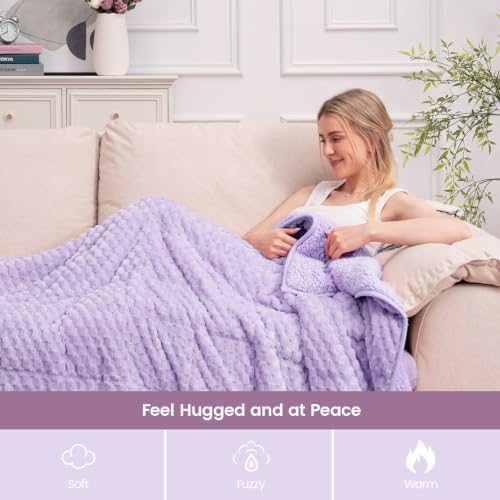 Image of Super Fuzzy Soft Fleece Sherpa Weighted Blanket 15 lbs for Adults, 3D Imitation Turtle Shell Luxury Weighted Throw for Better Sleep, Dual Sided Cozy Heavy Blankets for Couch Bed, Lavender, 60 inch x 80 inch