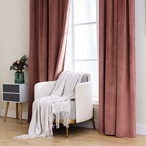 Image of MIULEE Velvet Curtains 52x63 inches 2 Panels Dusty Rose Pink Curtains | Luxury, Bedroom Living Room, Thermal Insulated, Super Soft Window Drapes, Rod Pocket & Back Tab