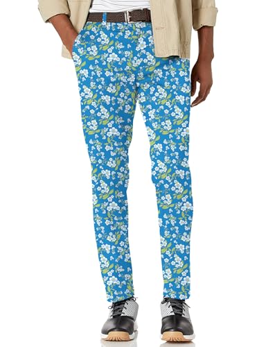 Maylian Men's Blue Daisy Stretch Golf Pants Trousers (42W x 34L)