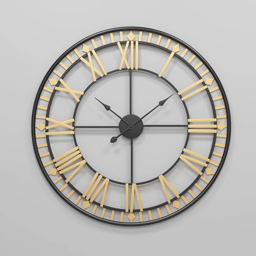 Oro,Reloj de Pared Grande de 80 cm / 32 Pulgadas para la decoración de la Sala de Estar, Reloj de Pared Grande de Metal Decorativo Redondo Moderno con números Romanos para Dormitorio y Cocina