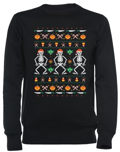 Sweat-shirt noir imprimé Astuce ou Noël aux finitions soignées