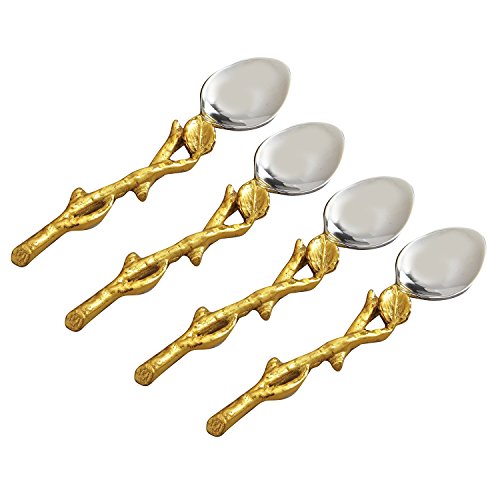 Elegance Golden Vine Spoons, 5-Inch, Silver/Gold, Set of 4