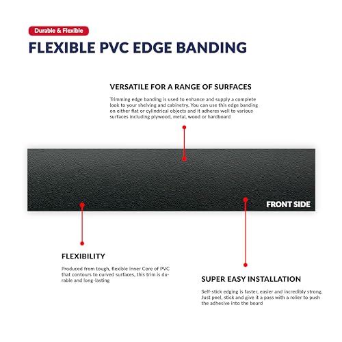 Image of Black PVC 2 inch x 50 ft Edge Banding Tape Peel Stick Adhesive Veneer Edging Trim Wood Laminate Cabinet Furniture Plywood Formica Shelf Countertop Table Repair Strip Band Roll