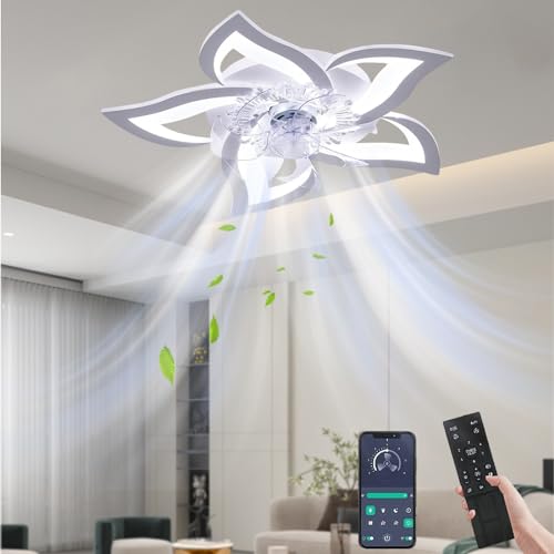 UOEONR Sourdine Ventilateur de plafond ave Lumières LED et télécommandes, Plafonnier De Chambre à Coucher 50W ave Lampe à Intensité Variable APP, pour...