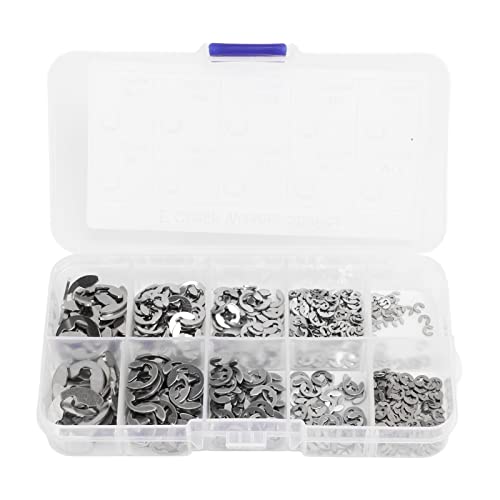 580Pcs E Circlip Washer Set with Storage Box Stainless Steel Firm Fixing E Type Retaining Washer (Silver)
