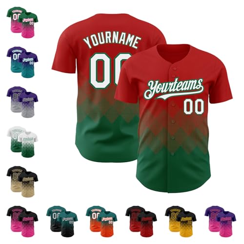 Camisetas personalizadas de béisbol y sóftbol con botones, diseño de rombos en degradado para hombres, mujeres y jóvenes miniatura 1