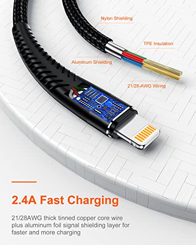 Cable Lightning largo para iPhone 13 Pro Max nailon trenzado compatible con iPhone 12 y 11 3